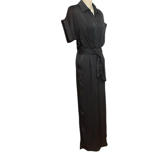 Steve Madden Tori Tie Waist‎ Wide Leg Satin Black Jumpsuit Size XS NWOT - Picture 8 of 16